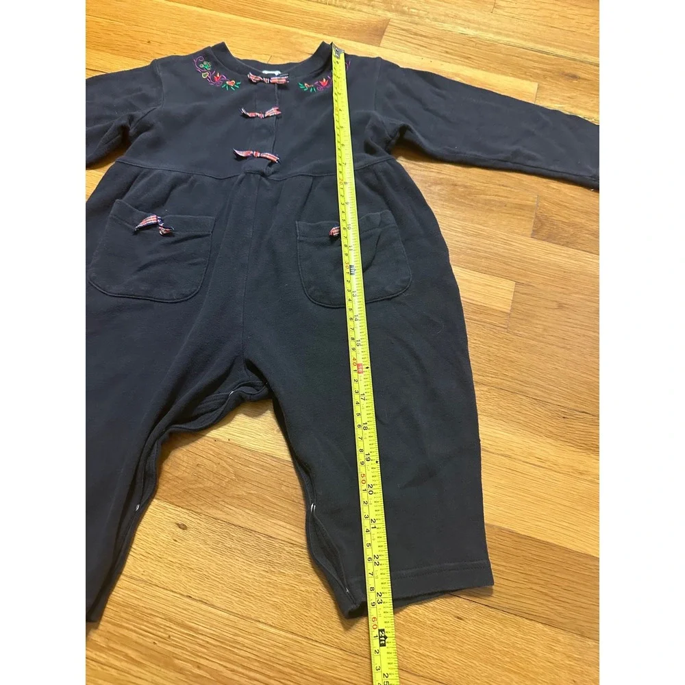 Vintage Baby Gap Black Floral Embroidered Romper Plaid Bows 18-24M Cotton XL